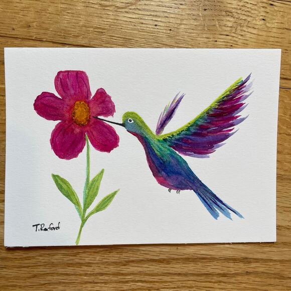 Hand painted watercolor original painting hummingbird - Picture 1 of 3